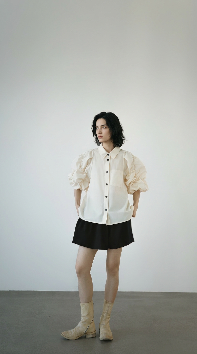 Ruched Puff Sleeve Blouse