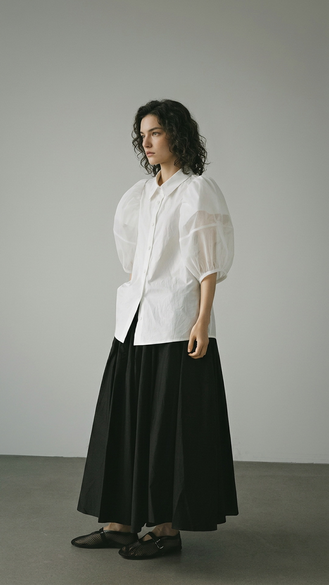 Mesh Puff Sleeve Shirt