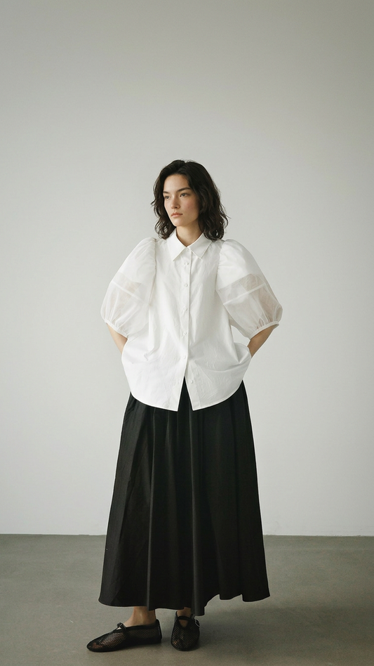 Mesh Puff Sleeve Shirt