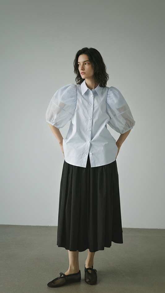 Mesh Puff Sleeve Shirt