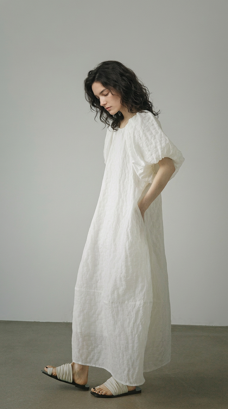 Vintage Jacquard Puff Sleeve Dress