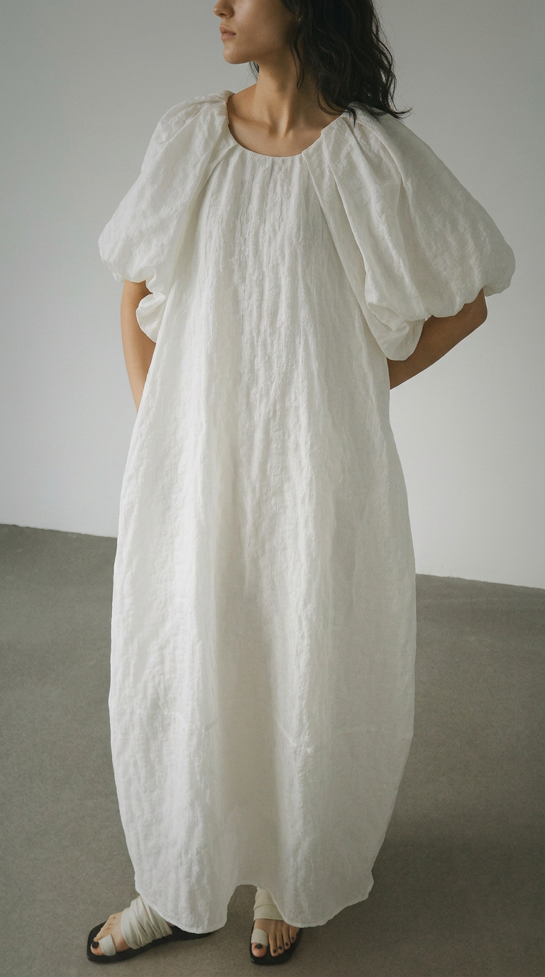 Vintage Jacquard Puff Sleeve Dress