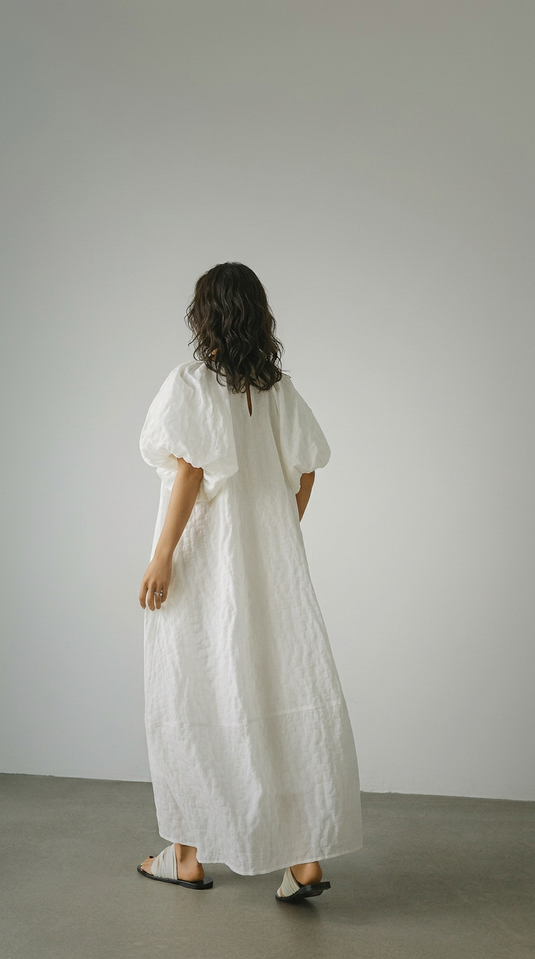 Vintage Jacquard Puff Sleeve Dress