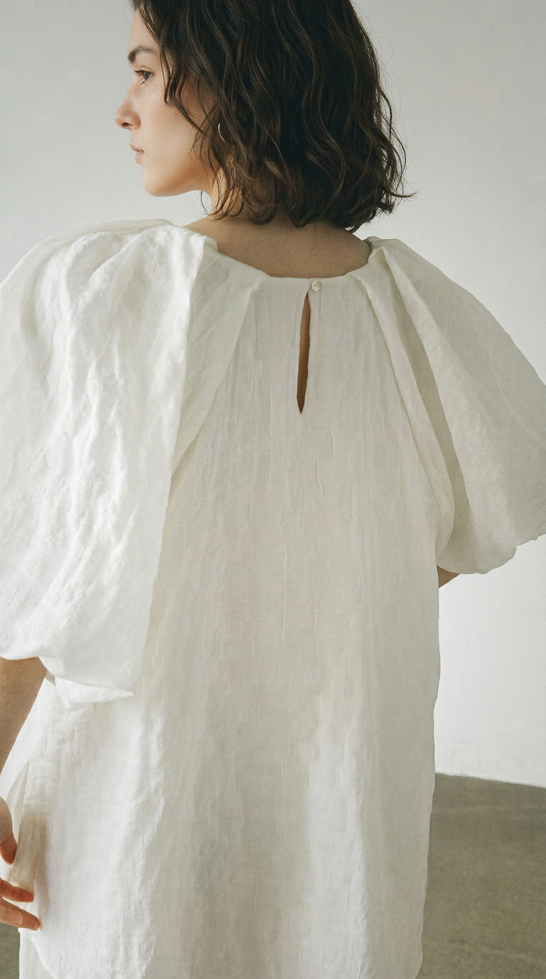 Vintage Jacquard Puff Sleeve Dress