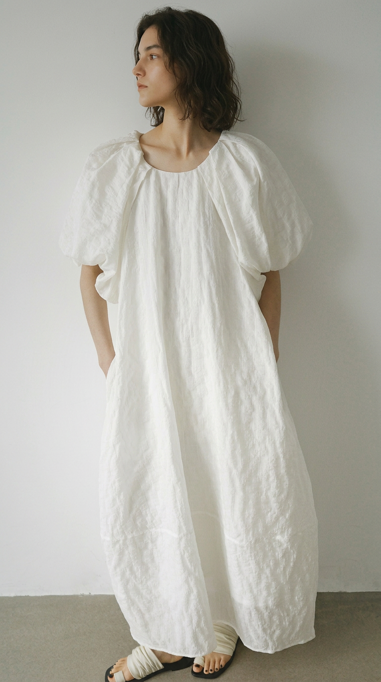 Vintage Jacquard Puff Sleeve Dress