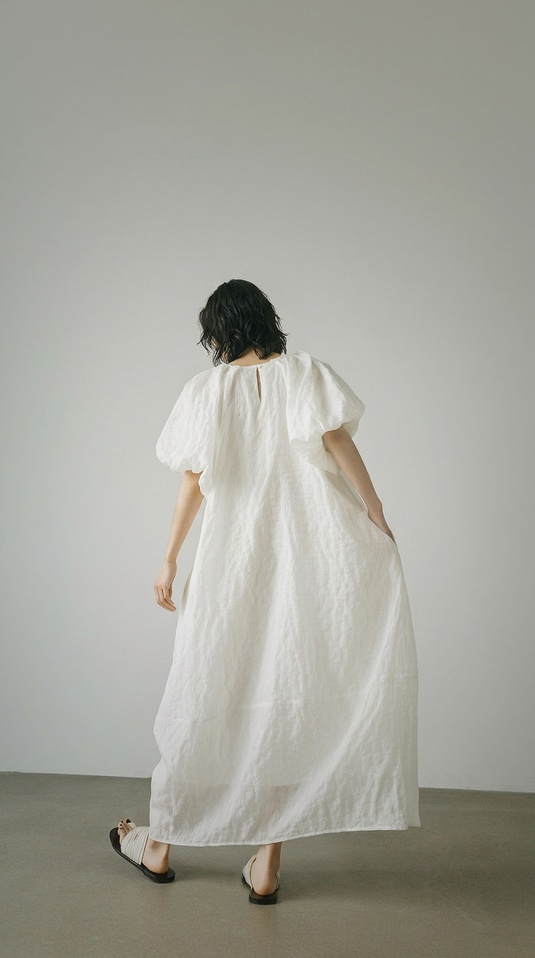 Vintage Jacquard Puff Sleeve Dress