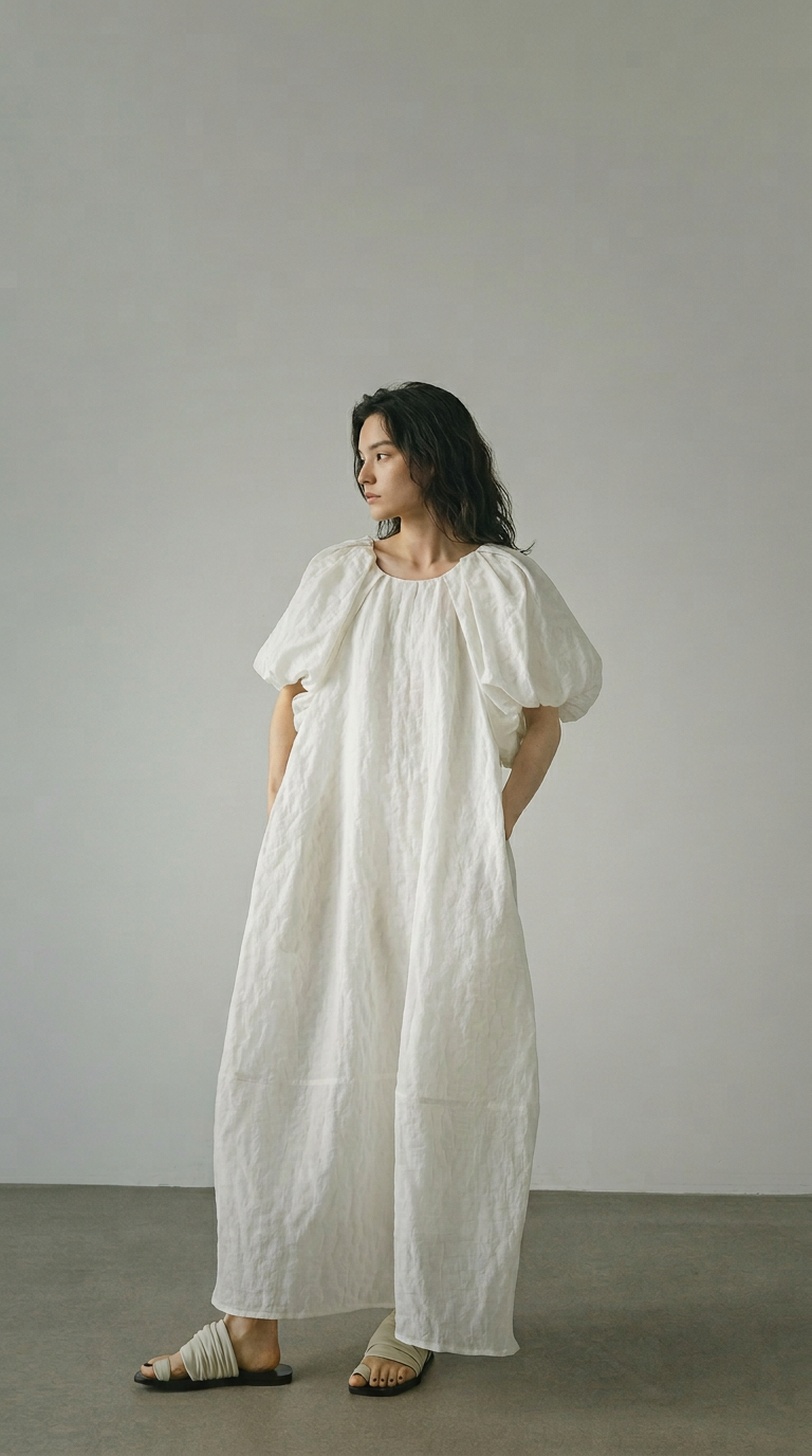 Vintage Jacquard Puff Sleeve Dress