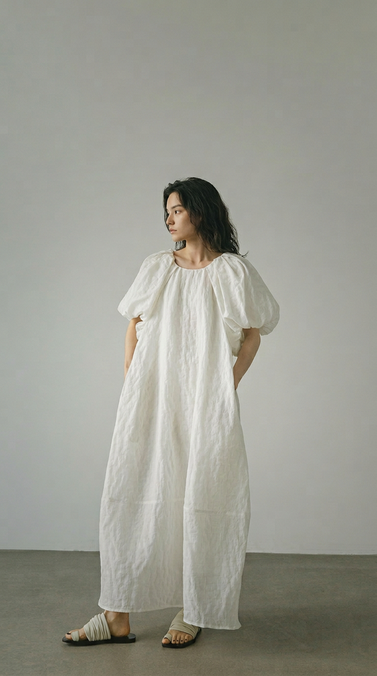 Vintage Jacquard Puff Sleeve Dress